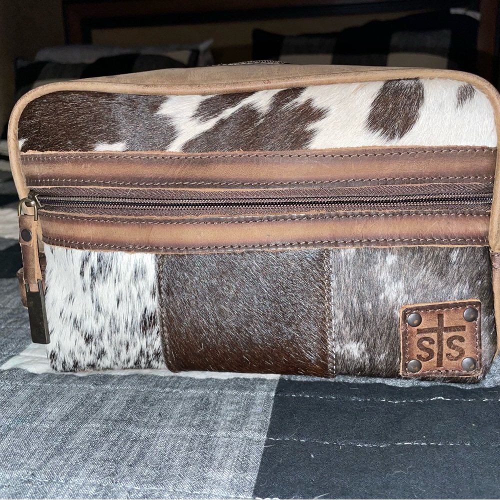 Leather cowhide make up bag